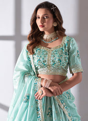 Sky Blue Organza Sequins Embroidered Lehenga Choli