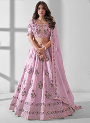 Pink Organza Sequins Embroidered Lehenga Choli