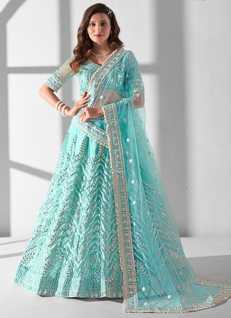 Sky Blue Net Sequins Embroidered Lehenga Choli