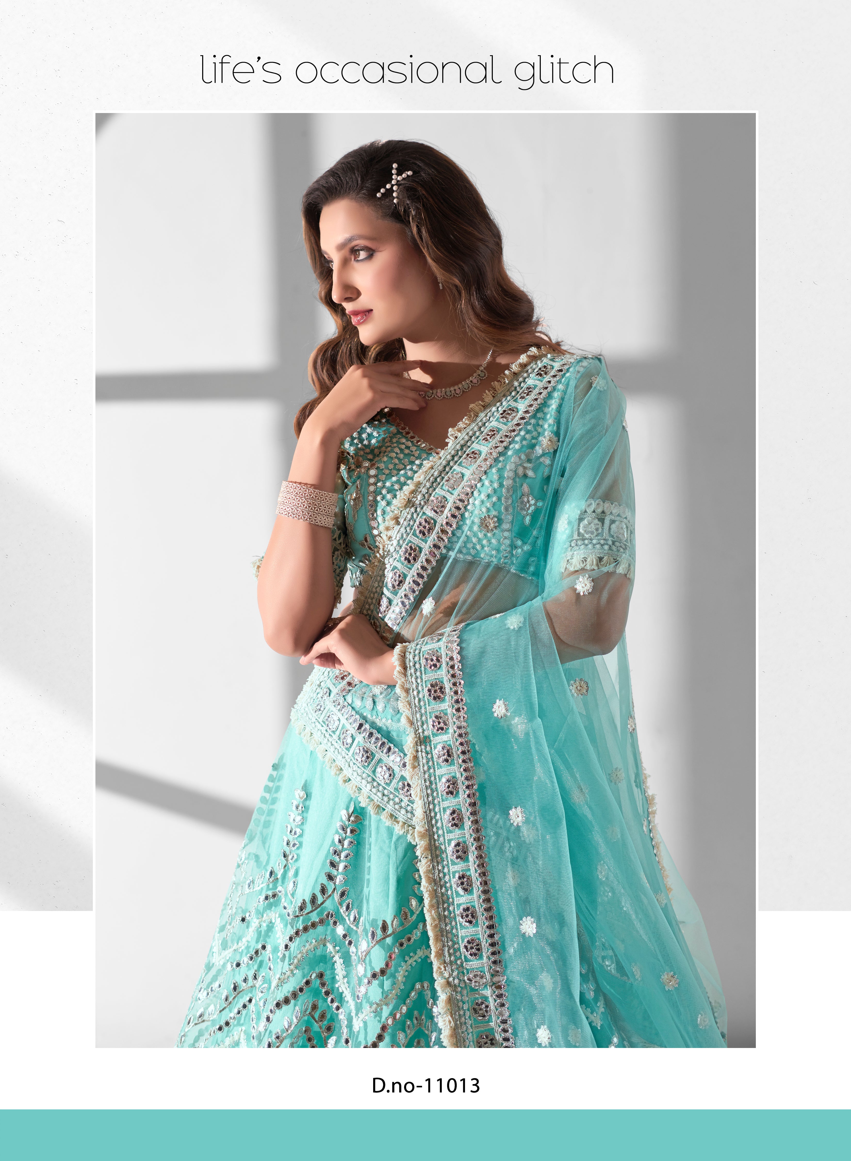 Sky Blue Net Sequins Embroidered Lehenga Choli