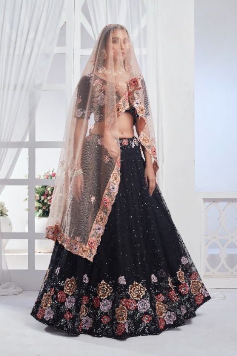 Black Net Sequins Embroidered Lehenga Choli