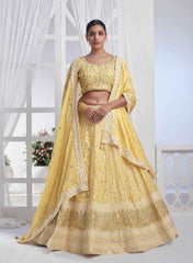 Yellow Chiffon Sequins Embroidered Lehenga Choli