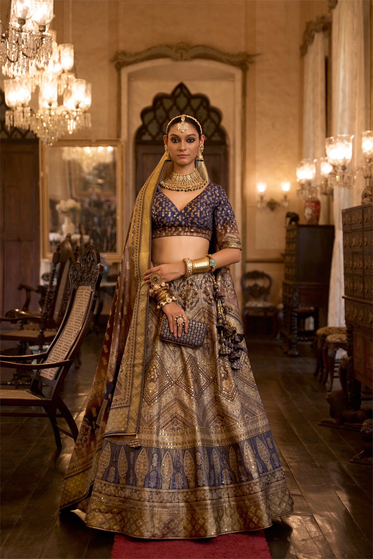 Dark Blue Colored Silk Sparkle Work Traditional Lehenga Choli For Women