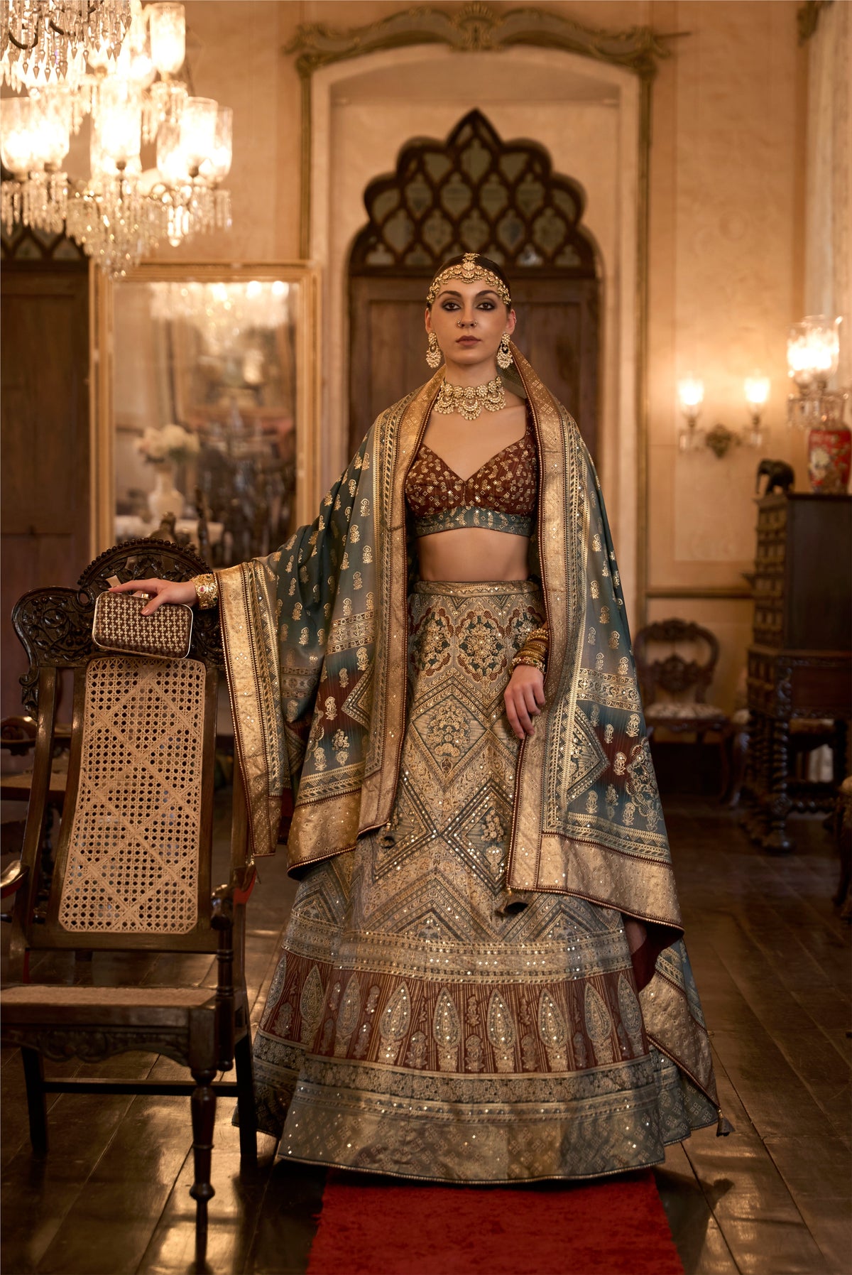 Brown Grey Colored Silk Sparkle Work Traditional Lehenga Choli For Women