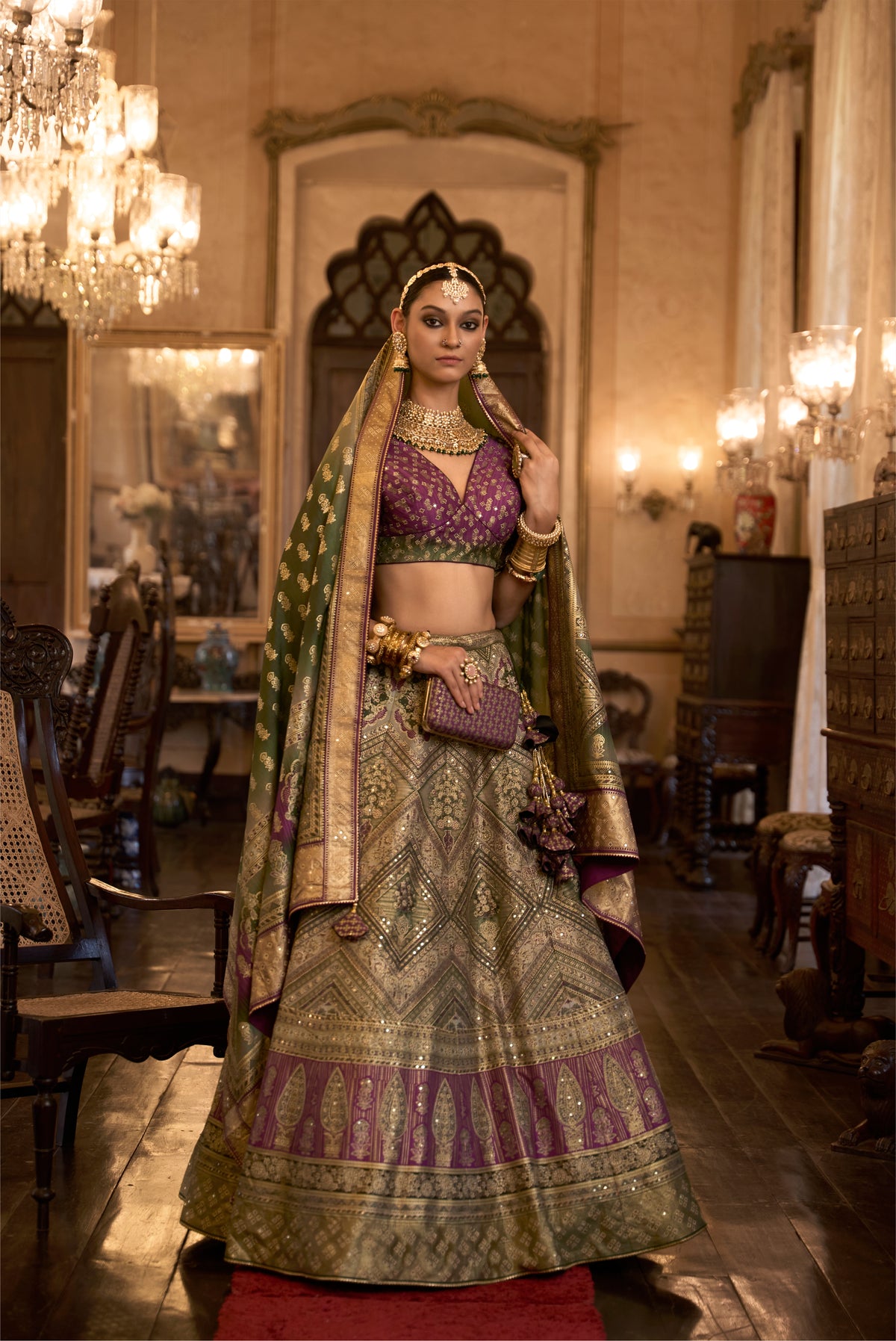 Purple Colored Silk Sparkle Work Traditional Lehenga Choli For Women