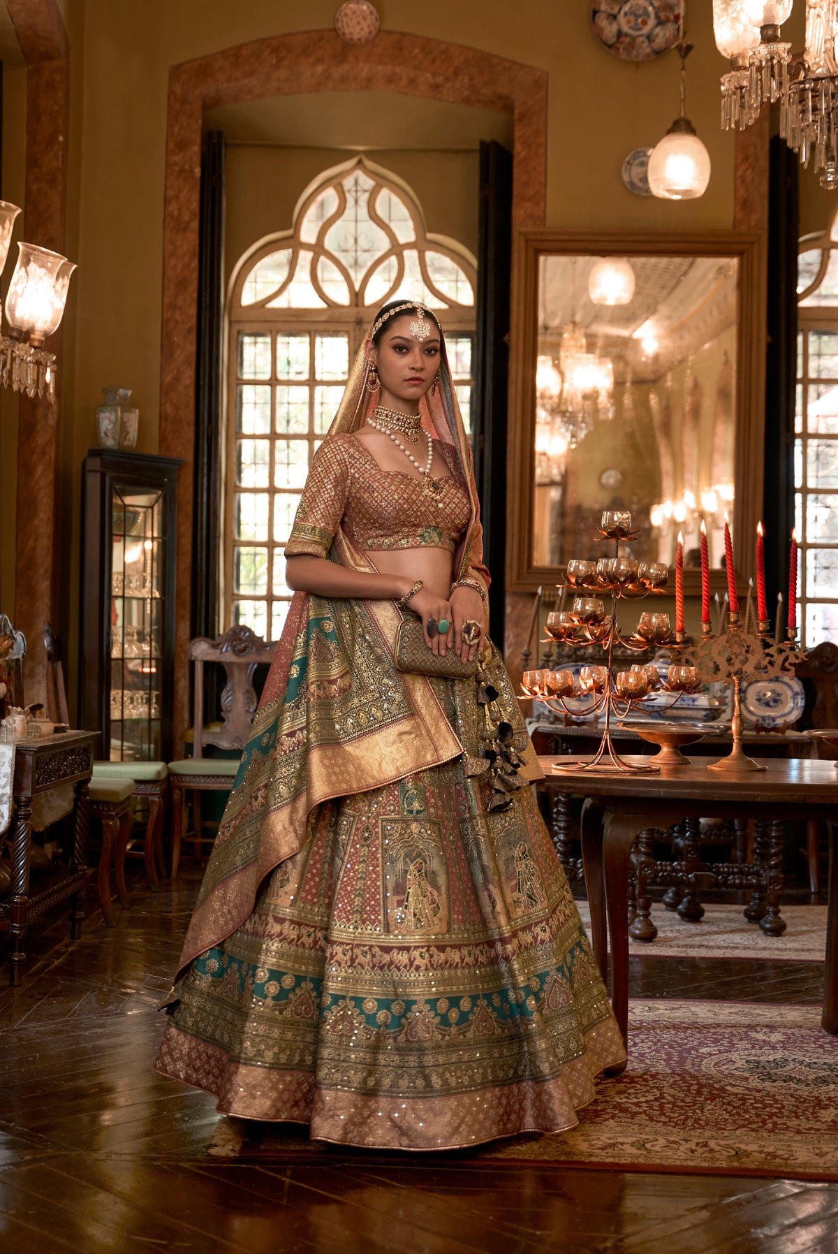 Green Colored Silk Sparkle Work Traditional Lehenga Choli For Women