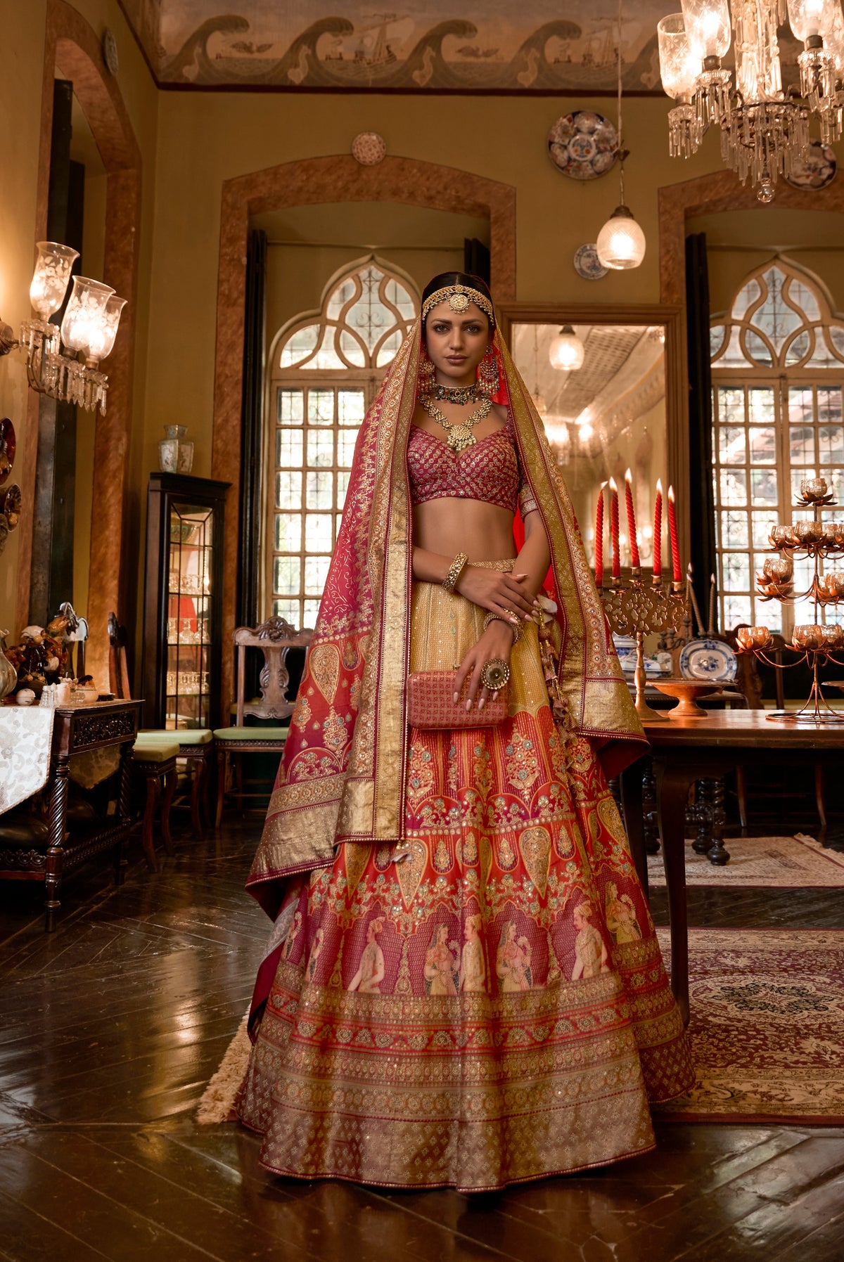 Peach Orange Colored Silk Sparkle Work Traditional Lehenga Choli For Women