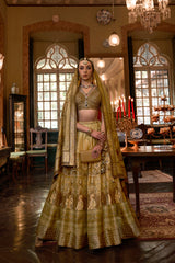 Olive Green Colored Silk Sparkle Work Traditional Lehenga Choli For Women