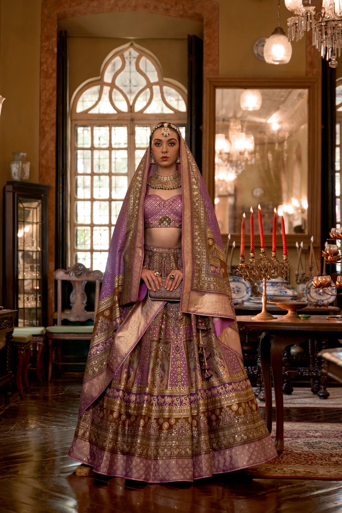 Lavender Colored Silk Sparkle Work Traditional Lehenga Choli For Women