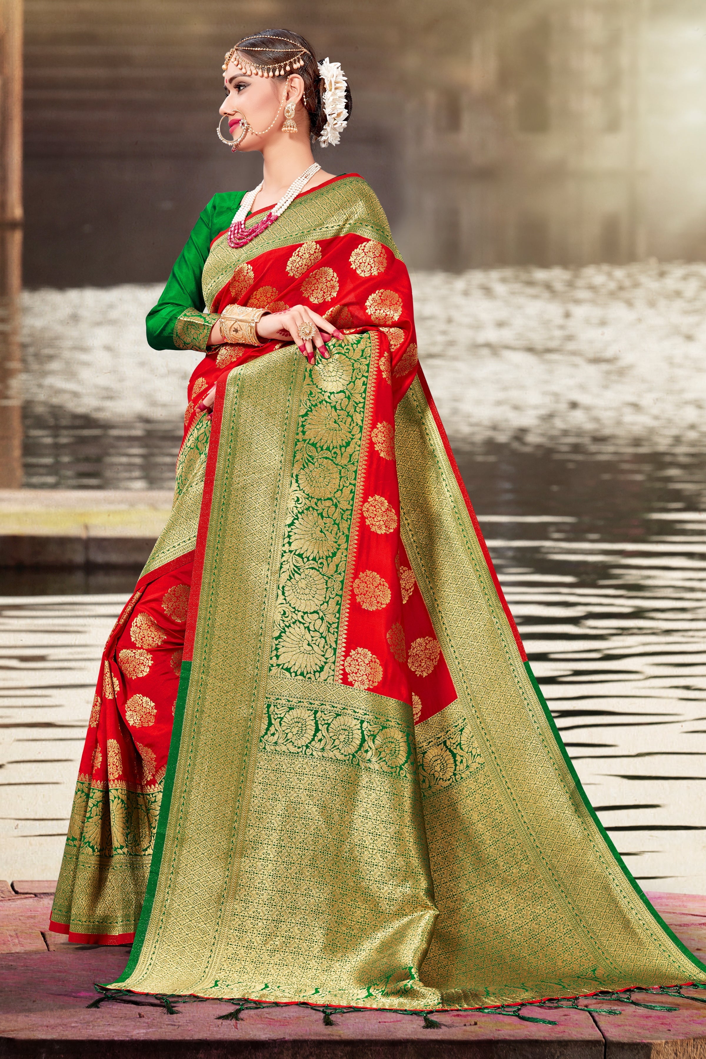 Red Banarasi Art Silk Woven Saree