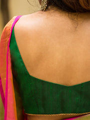 Green Raw Silk Sleeveless Solid Blouse