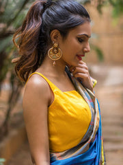 Yellow Raw Silk Sleeveless Solid Blouse