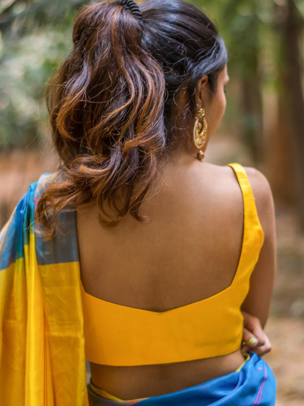 Yellow Raw Silk Sleeveless Solid Blouse