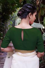 Green Raw Silk Half Sleeve Solid Blouse