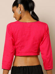 Pink Cotton 3/4 Sleeve Solid Blouse