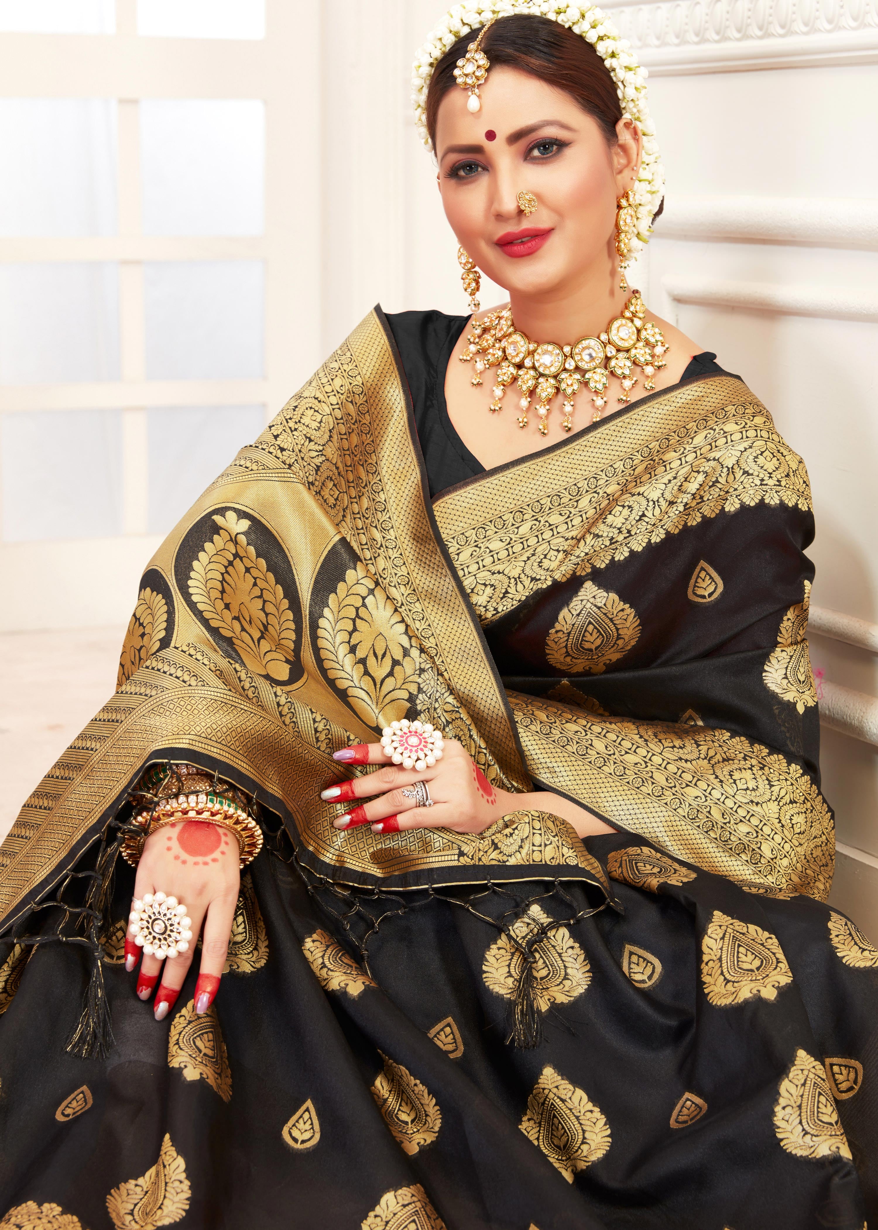 Black Banarasi Art Silk Woven Saree