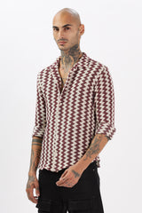 Maroon Crochet Cotton  Full Sleeves Regular Shirts