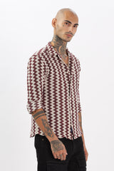 Maroon Crochet Cotton  Full Sleeves Regular Shirts