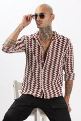 Maroon Crochet Cotton  Full Sleeves Regular Shirts