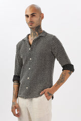 Black Crochet Cotton  Full Sleeves Regular Shirts