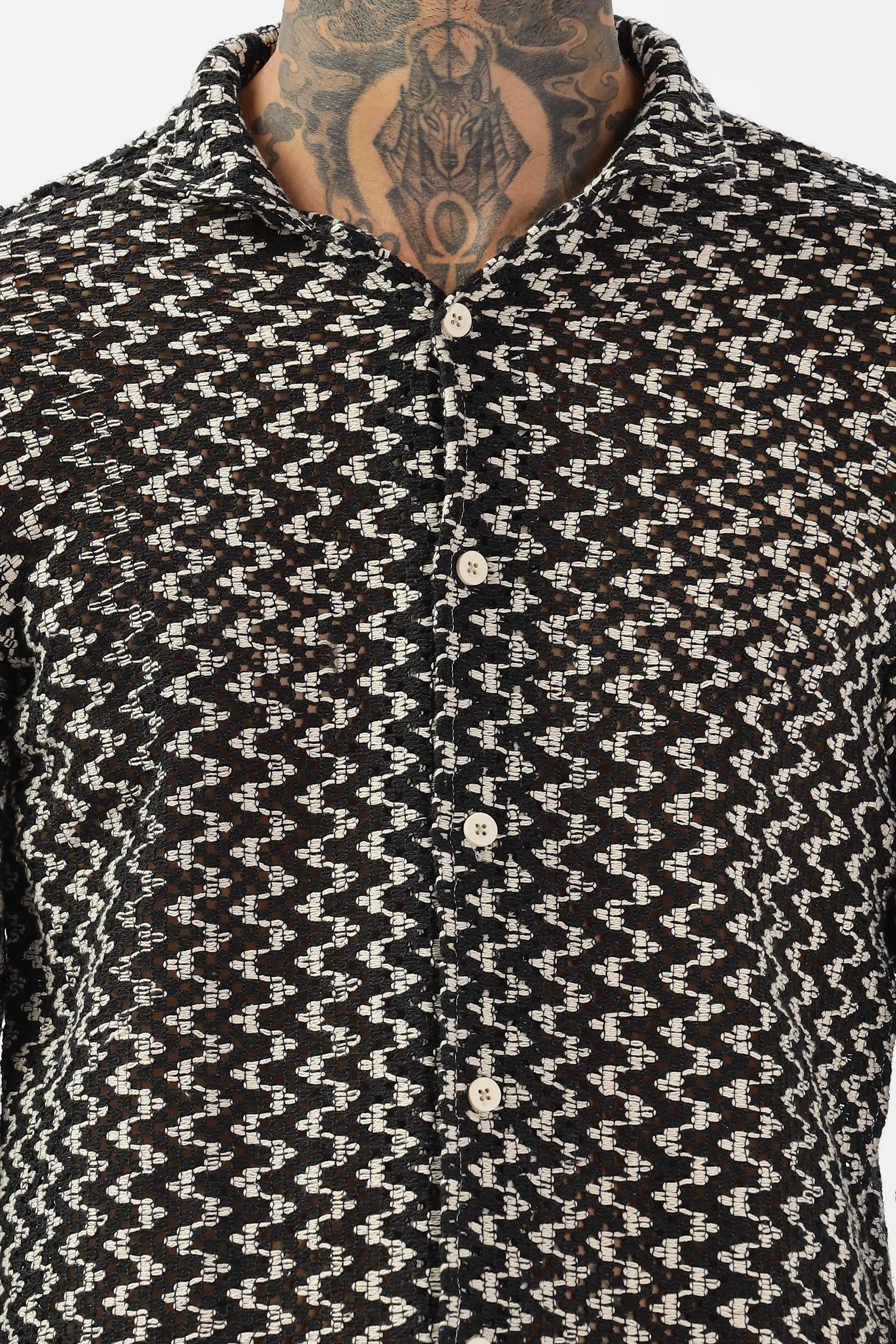 Black Crochet Cotton  Full Sleeves Shirts