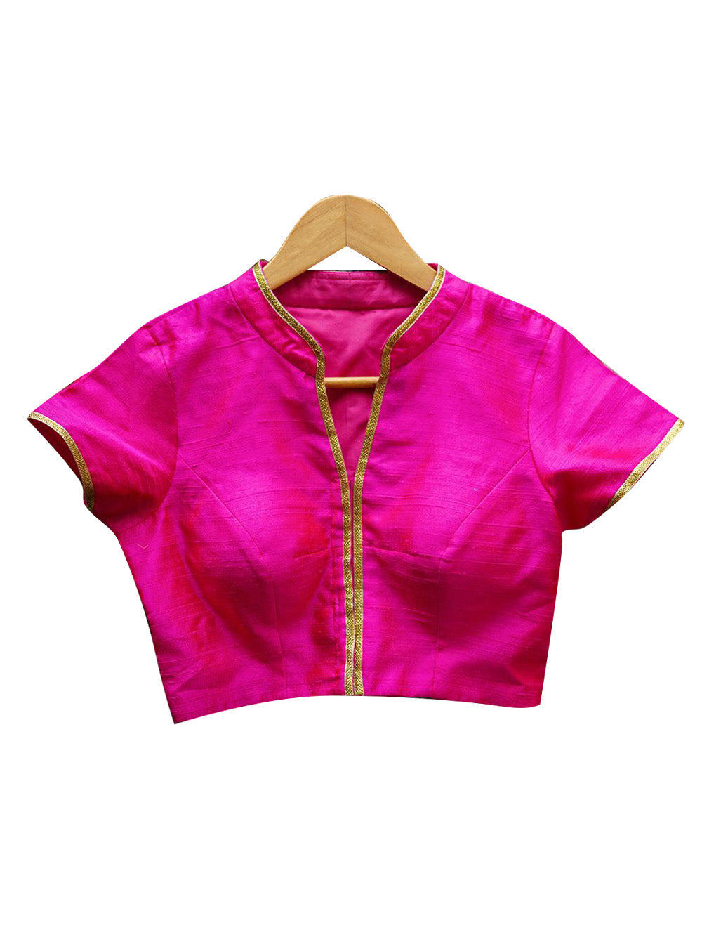 Pink Raw Silk Short Sleeve Solid Blouse