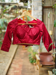 Maroon Satin 3/4 Sleeve Solid Blouse