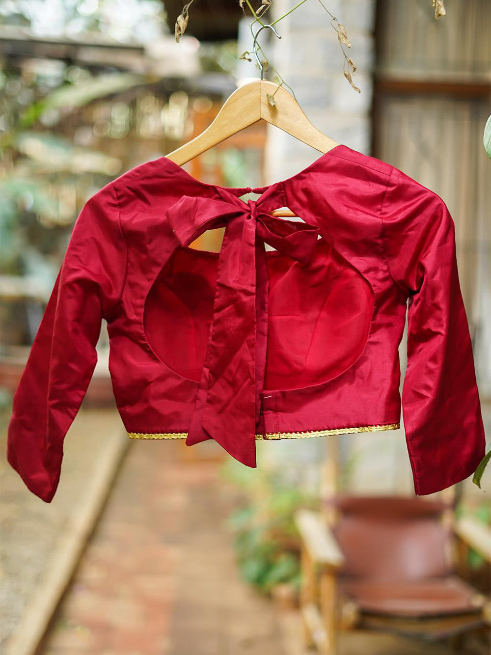 Maroon Satin 3/4 Sleeve Solid Blouse