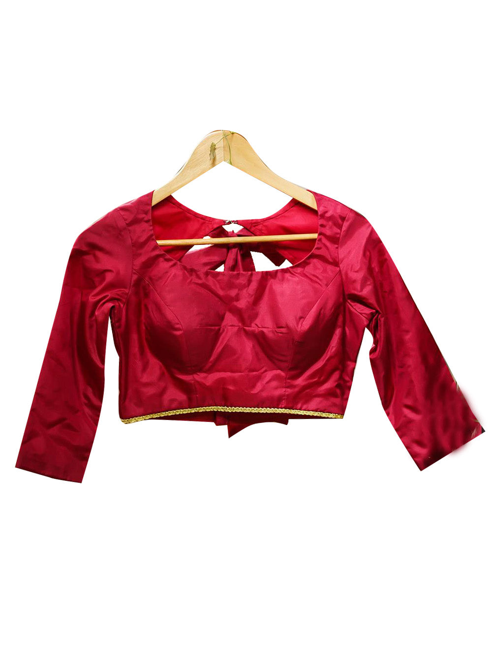 Maroon Satin 3/4 Sleeve Solid Blouse