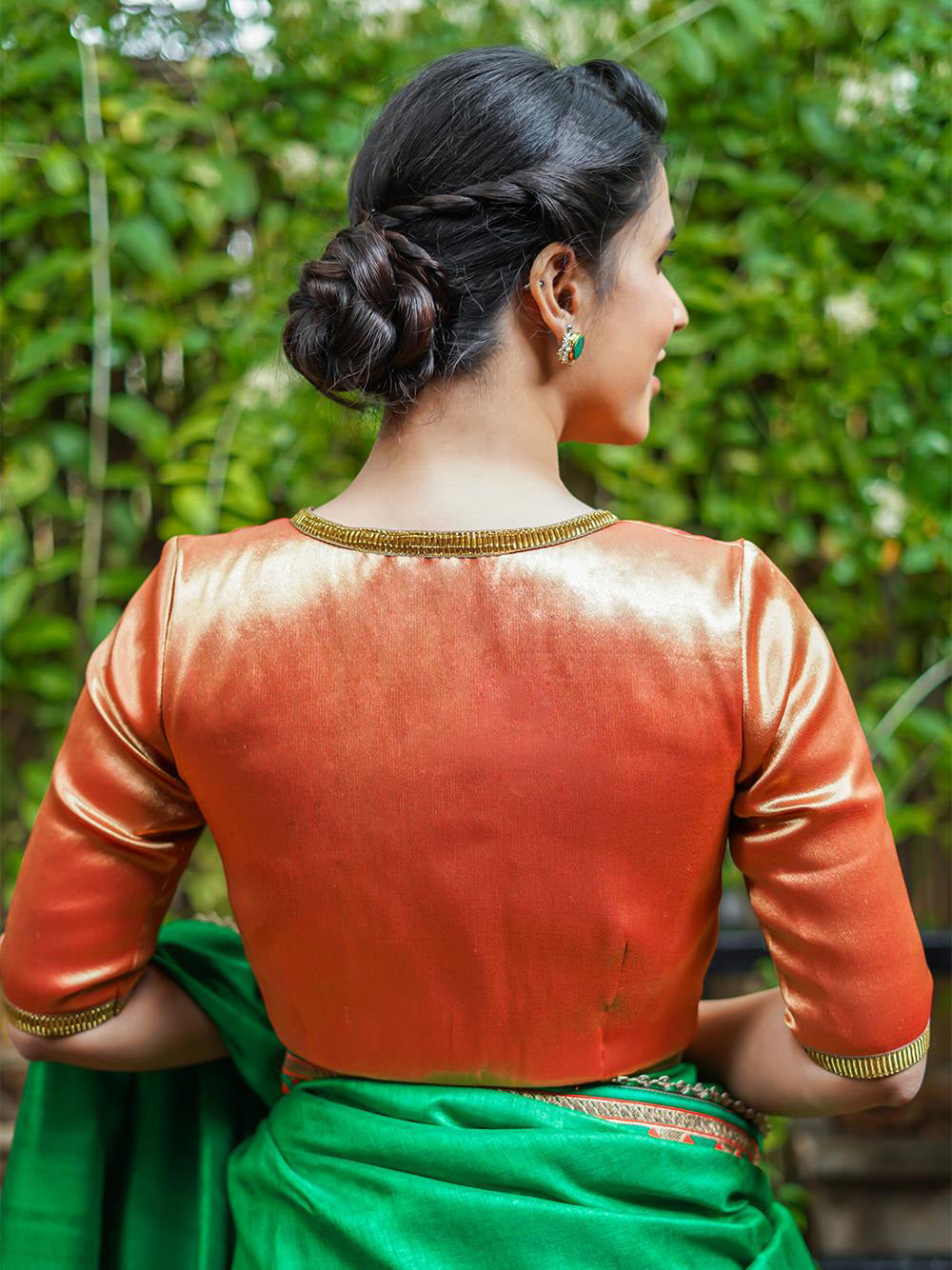 Orange Raw Silk Short Sleeve Solid Blouse