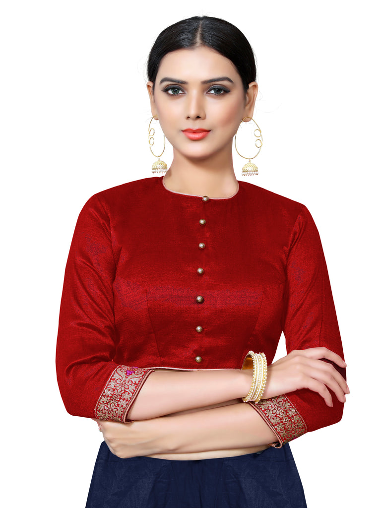 Readymade Red Banglori Silk 3/4 Sleeve Solid Blouse