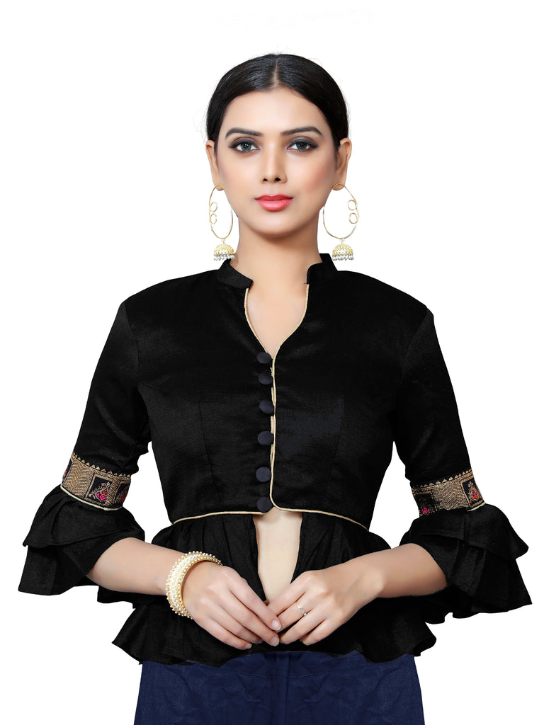 Readymade Black Banglori Silk 3/4 Sleeve Solid Blouse