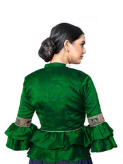 Green Banglori Silk 3/4 Sleeve Solid Blouse