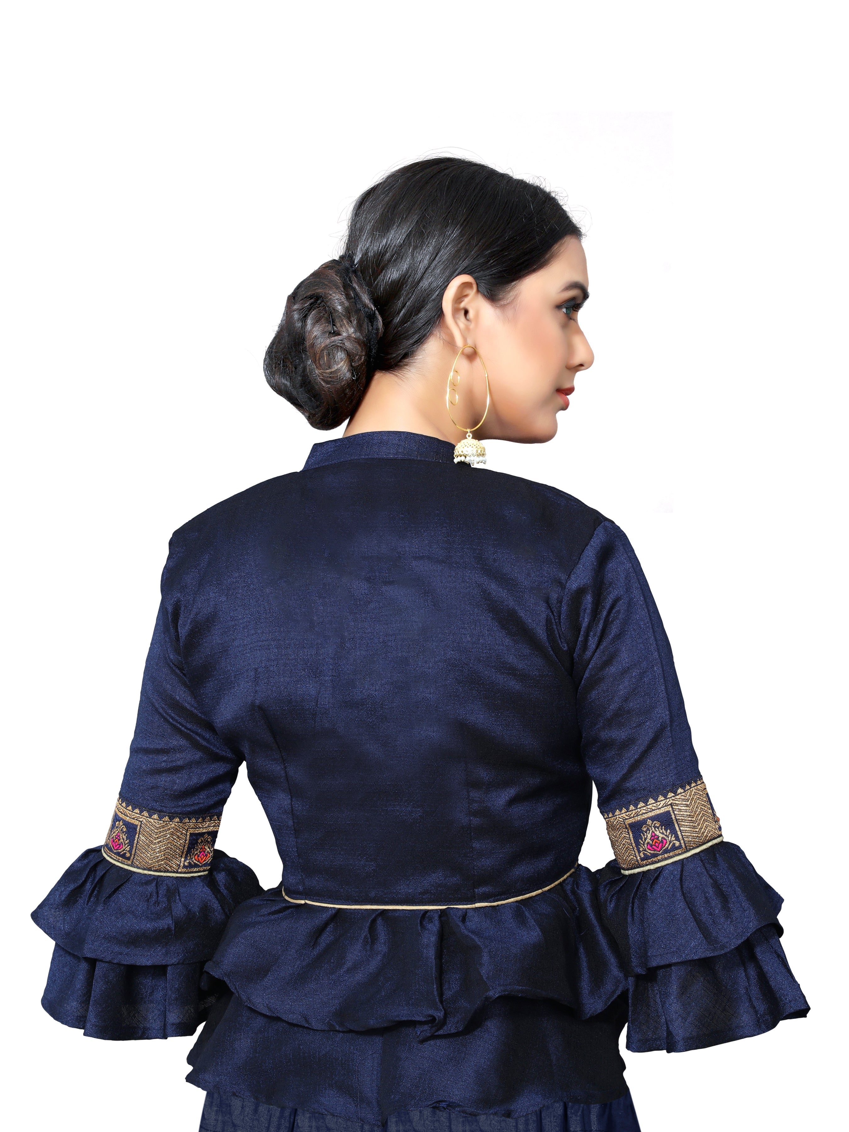 Navy Blue Banglori Silk 3/4 Sleeve Solid Blouse