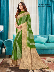 Green Linen Printed Saree