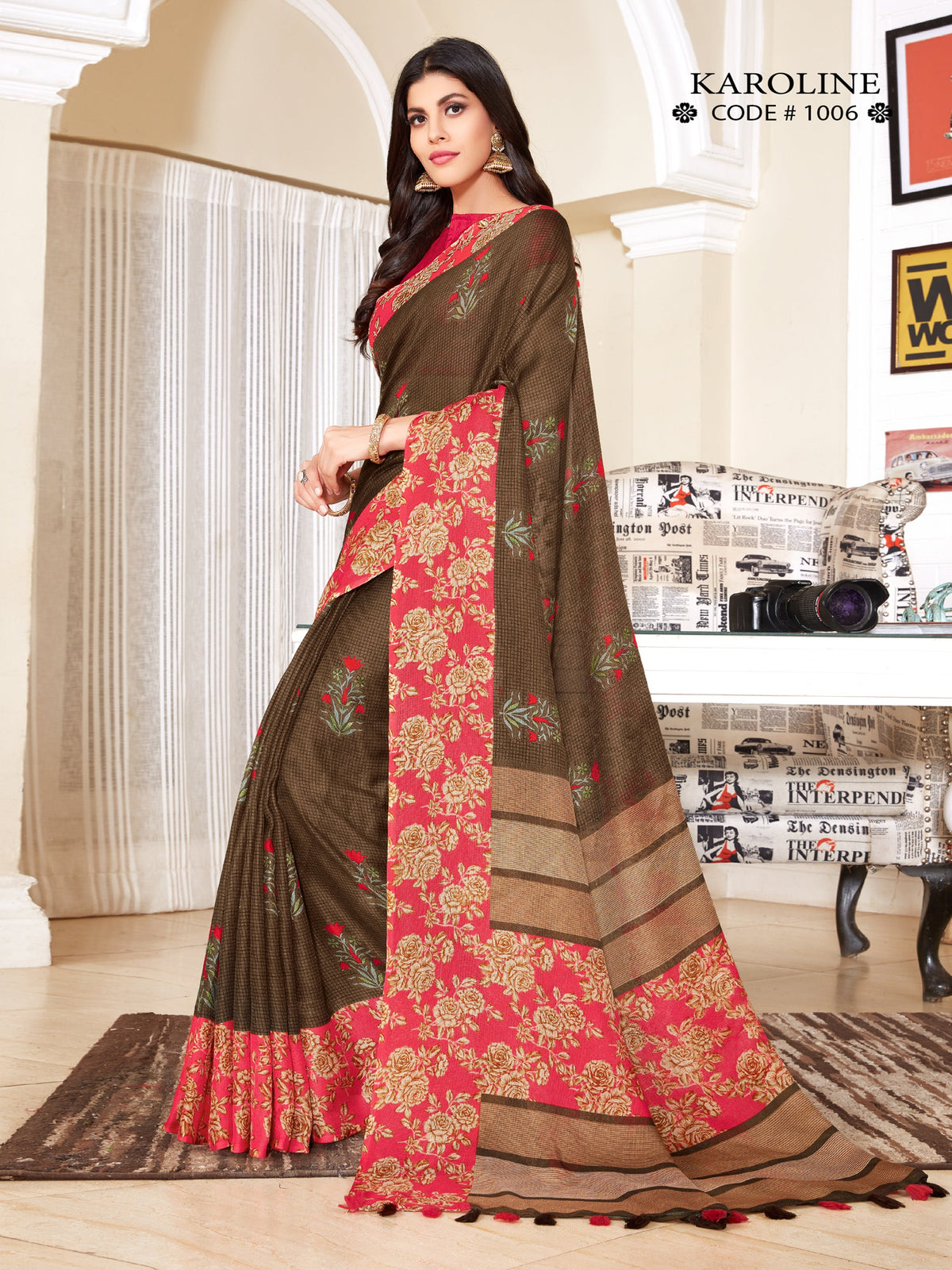 Grey Linen Printed Saree