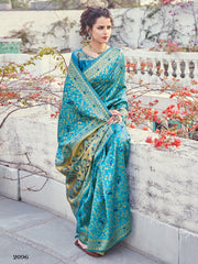 Turquoise Banarasi Art Silk Woven Saree