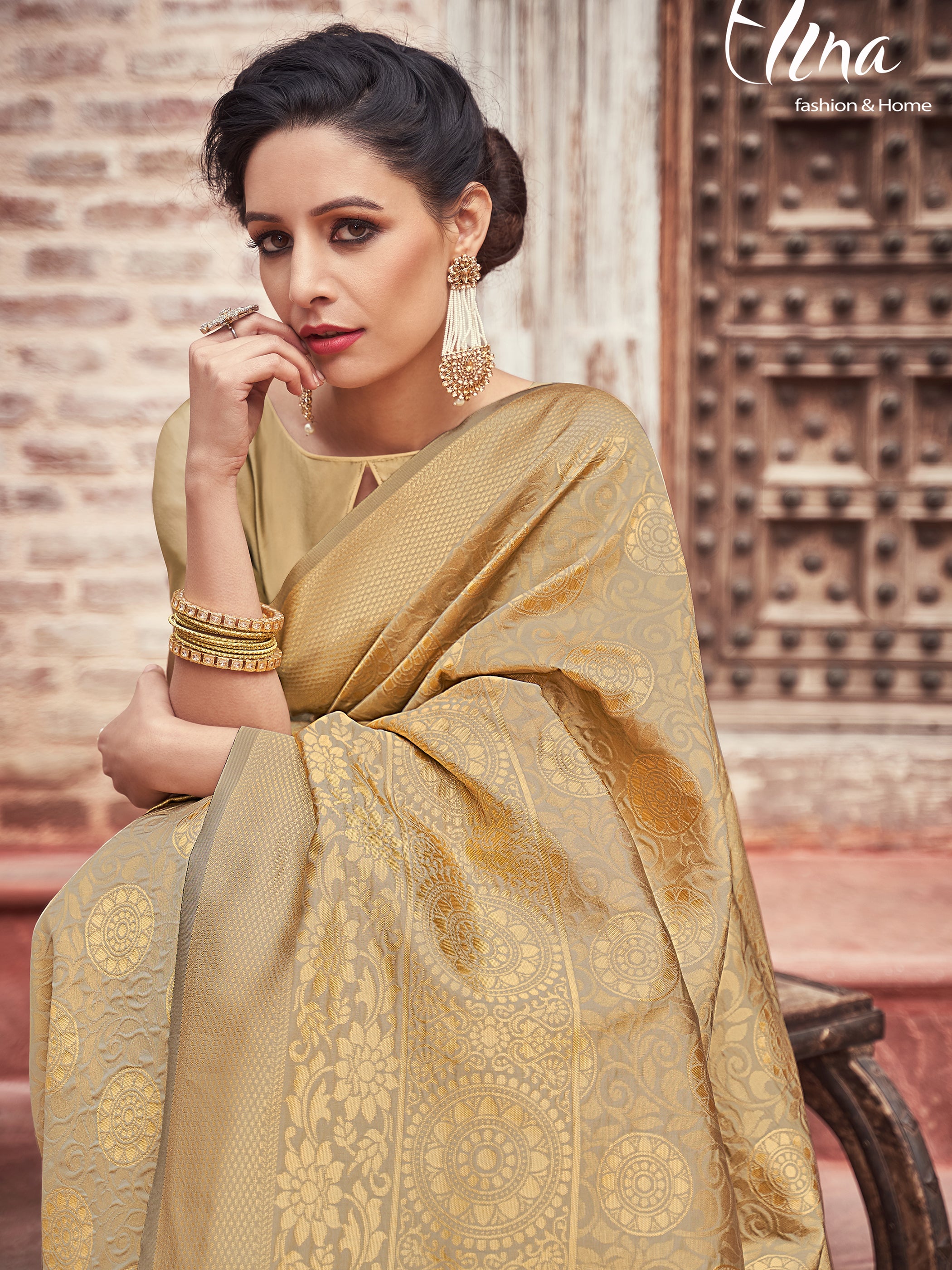 Gold Banarasi Art Silk Woven Saree