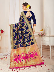 Navy Blue Banarasi Art Silk Woven Saree