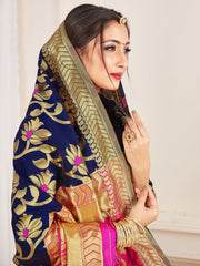Navy Blue Banarasi Art Silk Woven Saree