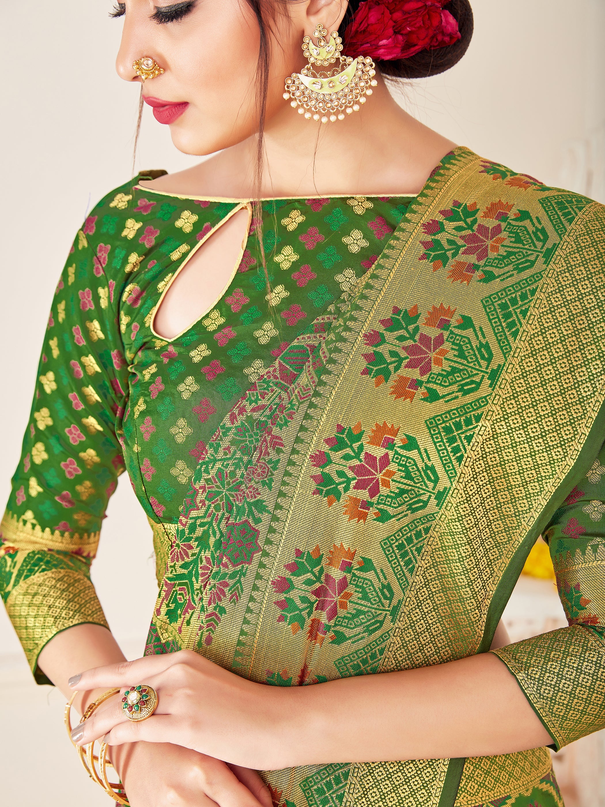Green Banarasi Art Silk Woven Saree