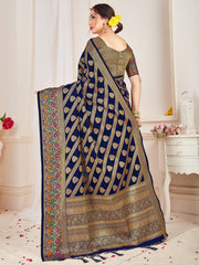Navy Blue Banarasi Art Silk Woven Saree