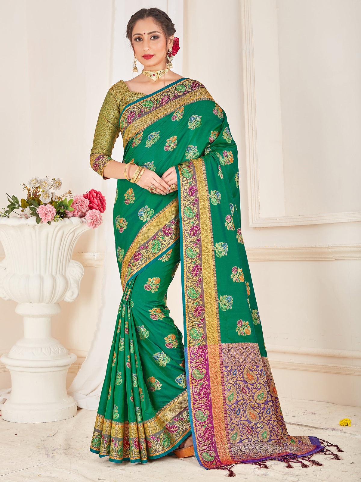 Green Banarasi Art Silk Woven Saree