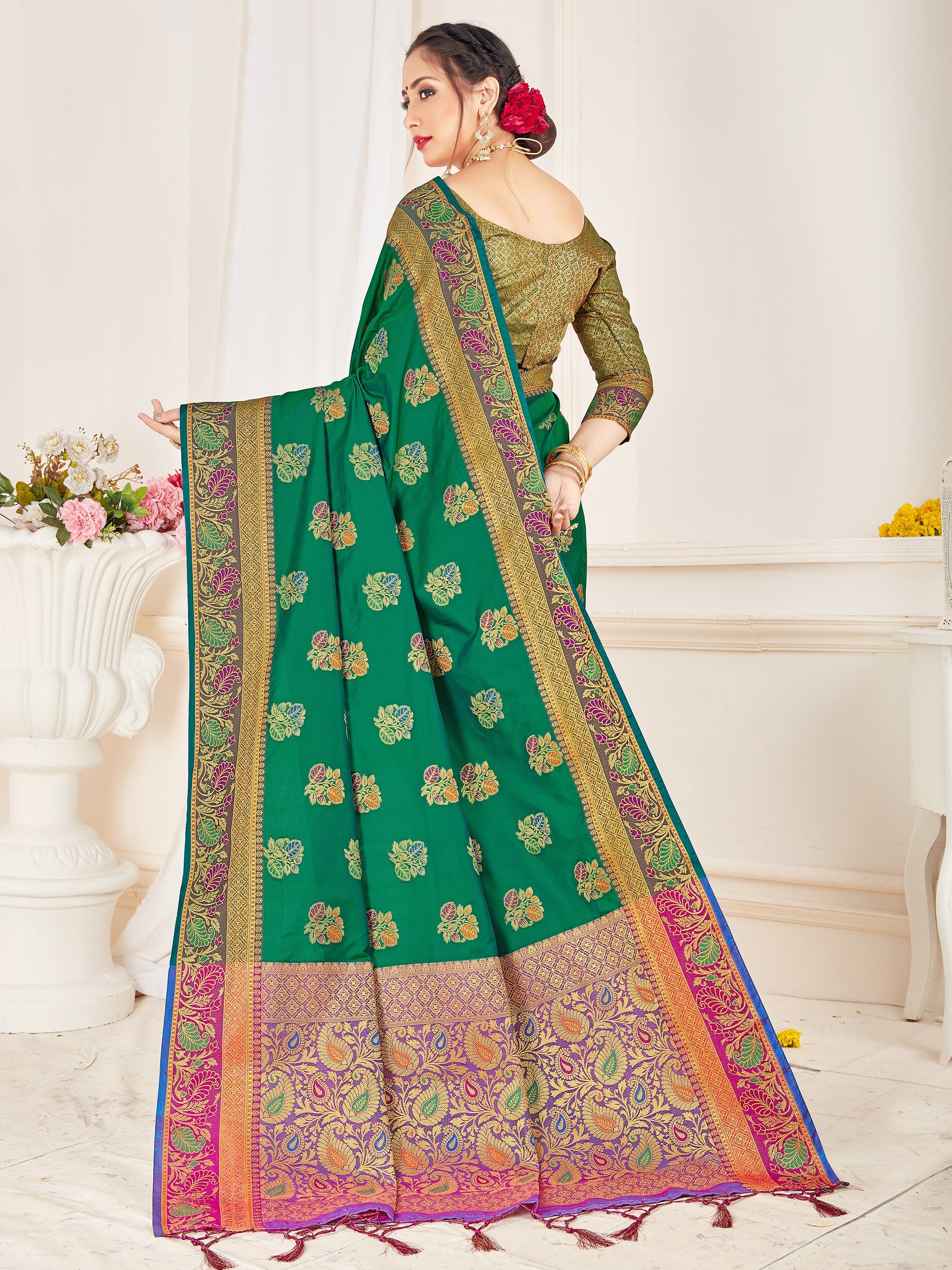 Green Banarasi Art Silk Woven Saree