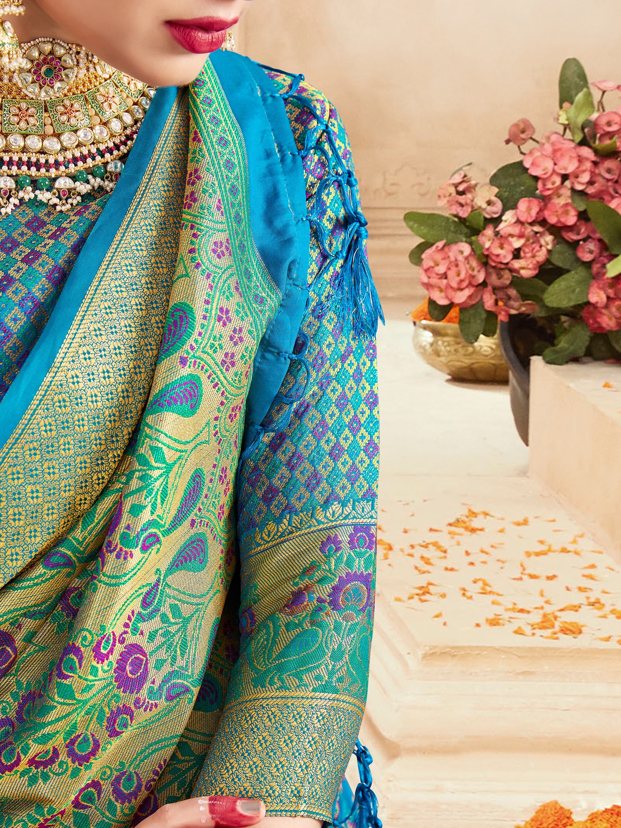 Turquoise Banarasi Art Silk Woven Saree