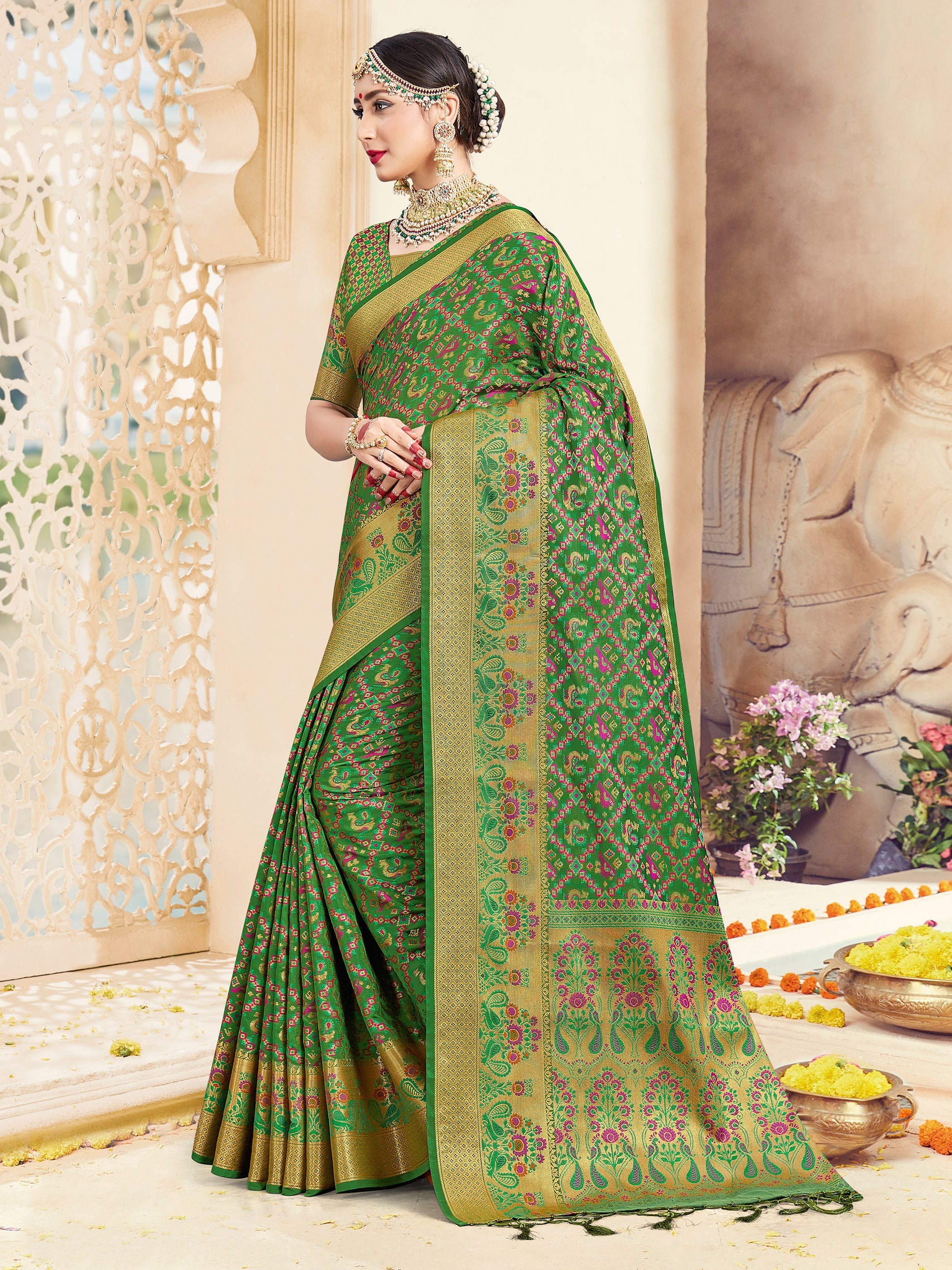 `Green Banarasi Art Silk Woven Saree