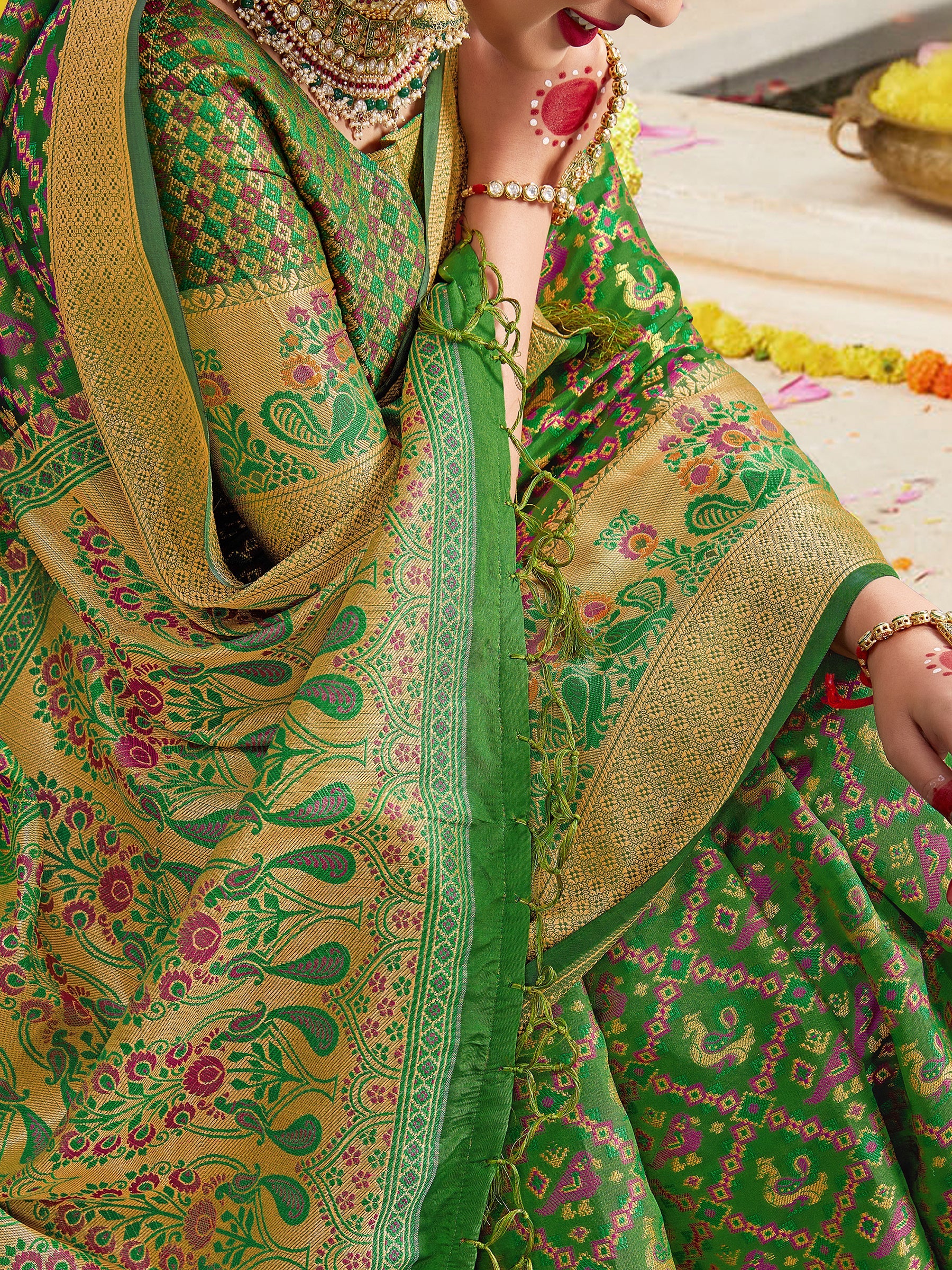 `Green Banarasi Art Silk Woven Saree