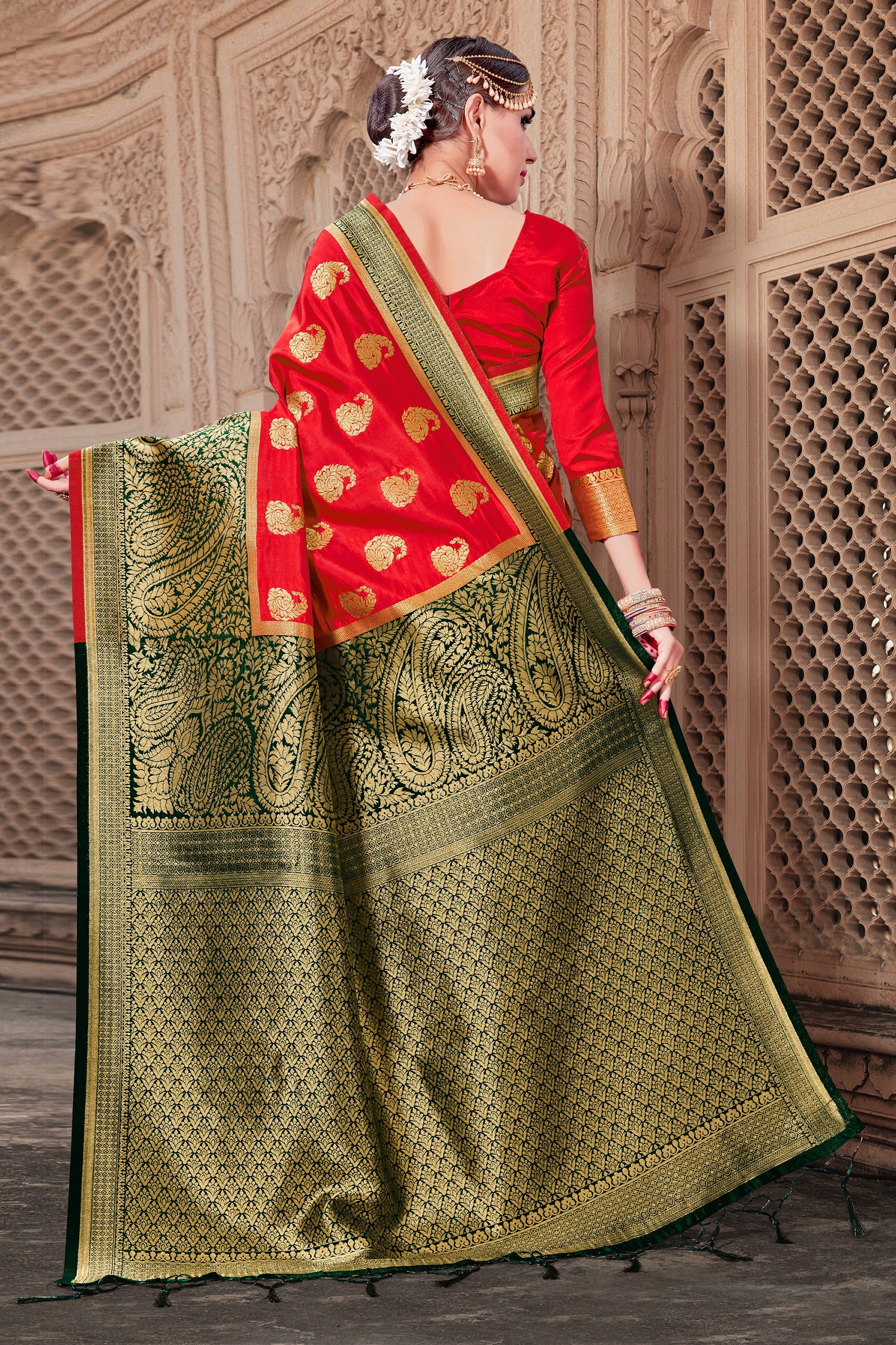 Red Banarasi Art Silk Woven Saree
