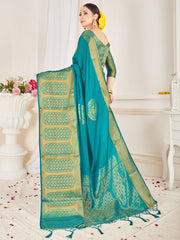 Teal Banarasi Art Silk Woven Saree