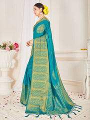 Teal Banarasi Art Silk Woven Saree